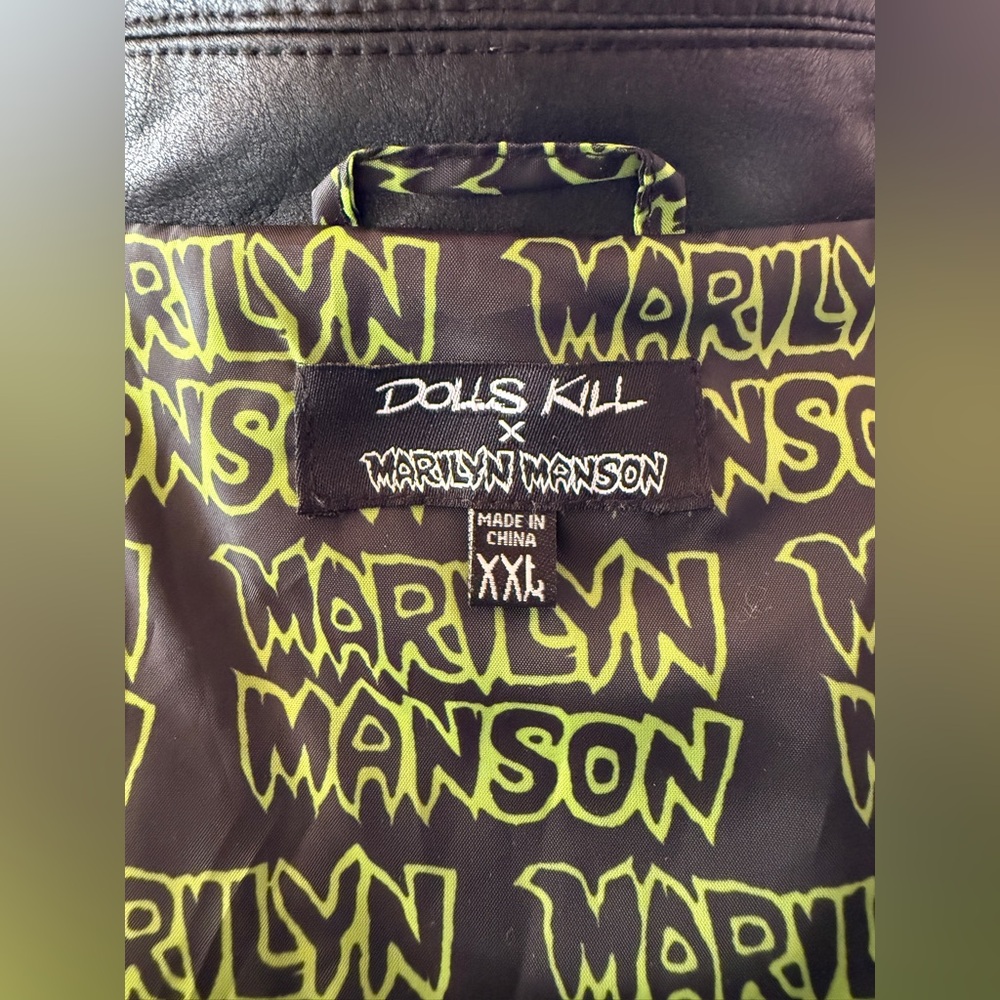 Dolls Kill X Marilyn Manson Collab Faux Moto Jacket Print Graphic Zip Coat Metal - Picture 7 of 7